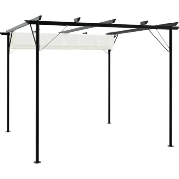 Buer, Spalier, Lysthuse Uden Tag^Pergola med tilbagetrækkeligt tag 3x3 m - Pulverlakeret stål | Farve: Creme