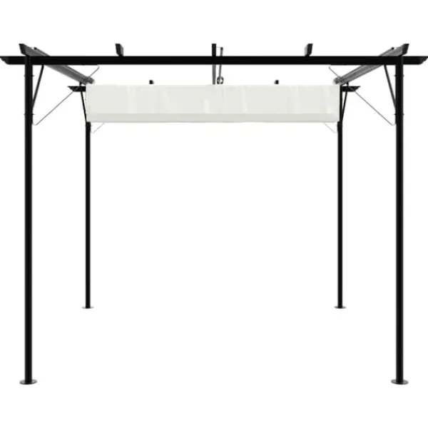 Buer, Spalier, Lysthuse Uden Tag^Pergola med tilbagetrækkeligt tag 3x3 m - Pulverlakeret stål | Farve: Creme