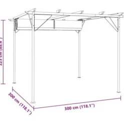 Buer, Spalier, Lysthuse Uden Tag^Pergola med tilbagetrækkeligt tag 3x3 m - Pulverlakeret stål | Farve: Creme