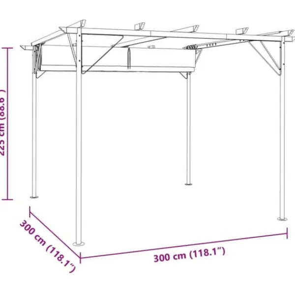 Buer, Spalier, Lysthuse Uden Tag^Pergola med tilbagetrækkeligt tag 3x3 m - Pulverlakeret stål | Farve: Creme