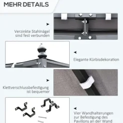 Buer, Spalier, Lysthuse Uden Tag^Pergola pavillon 297x297 cm, metal, grå – terrasse/altan