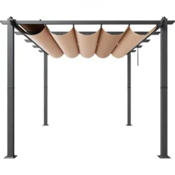 Buer, Spalier, Lysthuse Uden Tag^Pergola, Retraktabelt Baldakin, 296x395x230 cm, Beige, Aluminium