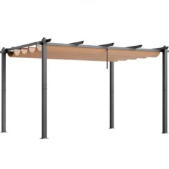 Buer, Spalier, Lysthuse Uden Tag^Pergola, Retraktabelt Baldakin, 296x395x230 cm, Beige, Aluminium