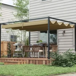 Buer, Spalier, Lysthuse Uden Tag^Pergola 4x3m havepavillon, terrasse tagbeklædning lavet af stål, havepavillon med justerbart tag, fritstående, solafskærmning til terrasse og have, Kh | CDON