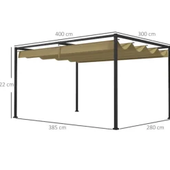 Buer, Spalier, Lysthuse Uden Tag^Pergola 4x3m havepavillon, terrasse tagbeklædning lavet af stål, havepavillon med justerbart tag, fritstående, solafskærmning til terrasse og have, Kh | CDON