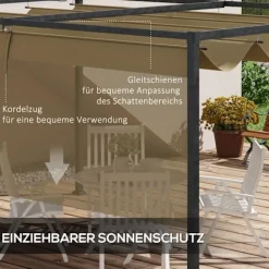 Buer, Spalier, Lysthuse Uden Tag^Pergola 4x3m havepavillon, terrasse tagbeklædning lavet af stål, havepavillon med justerbart tag, fritstående, solafskærmning til terrasse og have, Kh | CDON