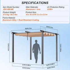 Buer, Spalier, Lysthuse Uden Tag^Pergola, 300x300x230 cm, Beige, Aluminium