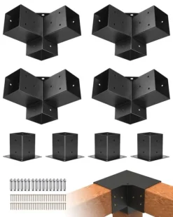 Buer, Spalier, Lysthuse Uden Tag^Pergolabeslagsæt - Kraftige 3-vejs hjørnebeslag - Indre mål 92 x 92 mm - Passer til 10,2 x 10,2 cm stolper - 4 stk - Til træbjælker
