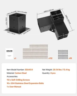 Buer, Spalier, Lysthuse Uden Tag^Pergolabeslagsæt - Kraftige 3-vejs hjørnebeslag - Indre mål 92 x 92 mm - Passer til 10,2 x 10,2 cm stolper - 4 stk - Til træbjælker