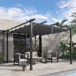 Best Pergola/pavillon 3×3×2,23 m, skydetag, aluminium, kulgrå/mørkegrå Buer, Spalier, Lysthuse Uden Tag