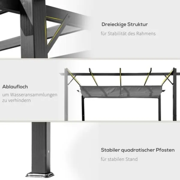 Best Pergola/pavillon 3×3×2,23 m, skydetag, aluminium, kulgrå/mørkegrå Buer, Spalier, Lysthuse Uden Tag