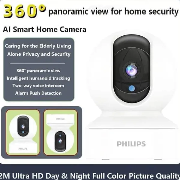 Philips Sikkerhedsmonitorer & Videokameraer^TAI6000W/93 Trådløst Overvågningskamera – WiFi/4G, 1080p HD, Pan/Tilt, Bevægelsesdetektion, Nattesyn, Til Hjem og Kontor