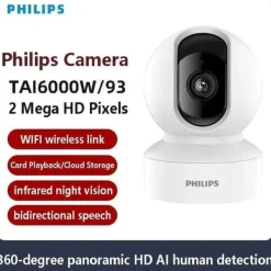 Philips Sikkerhedsmonitorer & Videokameraer^TAI6000W/93 Trådløst Overvågningskamera – WiFi/4G, 1080p HD, Pan/Tilt, Bevægelsesdetektion, Nattesyn, Til Hjem og Kontor