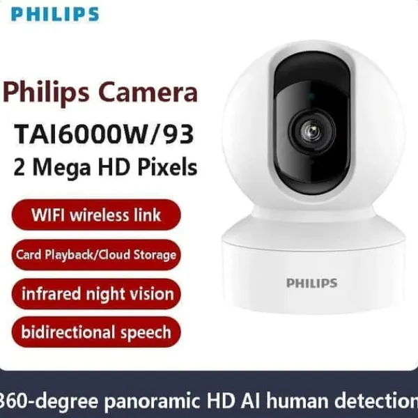 Philips Sikkerhedsmonitorer & Videokameraer^TAI6000W/93 Trådløst Overvågningskamera – WiFi/4G, 1080p HD, Pan/Tilt, Bevægelsesdetektion, Nattesyn, Til Hjem og Kontor