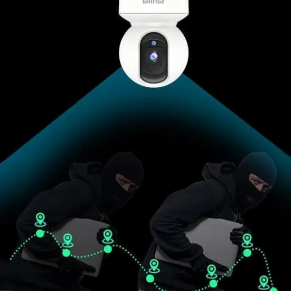 Philips Sikkerhedsmonitorer & Videokameraer^TAI6000W/93 Trådløst Overvågningskamera – WiFi/4G, 1080p HD, Pan/Tilt, Bevægelsesdetektion, Nattesyn, Til Hjem og Kontor