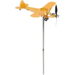 Best Piper J3 Cub Airplane Weathervane 3D Metal Airplane Weather Fane Udendørs tag Vindretningsindikator Haveindretning Lille Vinddekoration