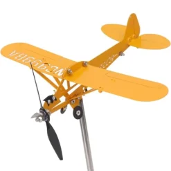 Best Piper J3 Cub Airplane Weathervane 3D Metal Airplane Weather Fane Udendørs tag Vindretningsindikator Haveindretning Lille Vinddekoration