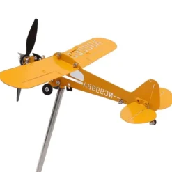 Best Piper J3 Cub Airplane Weathervane 3D Metal Airplane Weather Fane Udendørs tag Vindretningsindikator Haveindretning Lille Vinddekoration