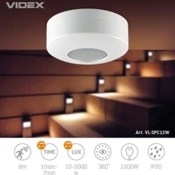 Online PIR bevægelses- og lyssensor 1200W IP20 8 meter rund Videx Bevægelsesdetektorer
