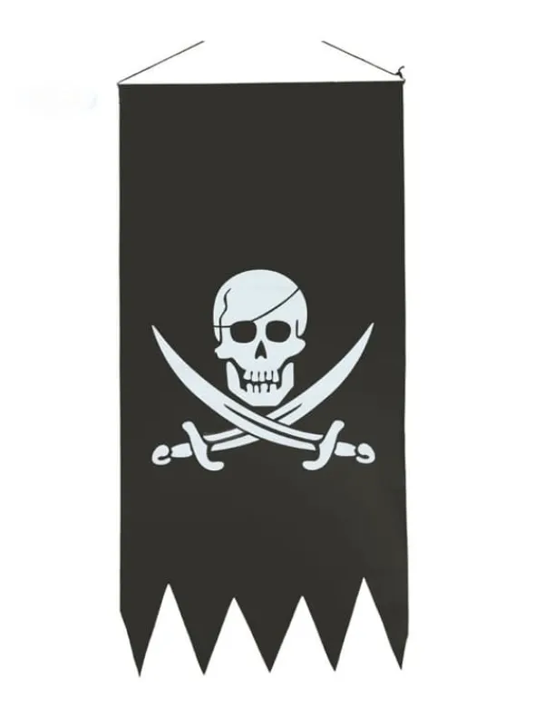 Hot Piratflag med hvidt dødningehoved 43 x 86 cm. Size-Standard Flag & Vindposer