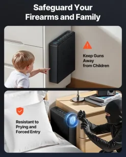 Pistolboks - Biometrisk Våbenskab - Hurtig 3-vejs Adgang - Fingeraftryk/Kode/Nøgle - Monterbar I Bil/Natbord - Til 1 Pistol + Magasin Pengeskabe