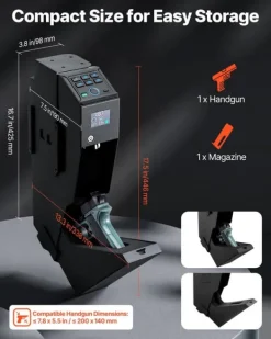 Hot Pistolskab - Biometrisk pistolboks - Hurtig 3-vejs adgang Fingeraftryk/Kode/Nøgle - LED-lys - Til 1 pistol + magasin - Monterbar til natbord/bil Pengeskabe