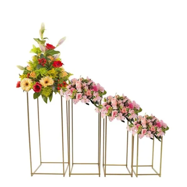 Best Plante- & blomsterstander sæt - Metalstativ - 4 stk - Stålrør - 10–15 kg pr. stativ - Inde/ude - Samling kræves - Til bryllupsdekoration - Guld Plantestativer