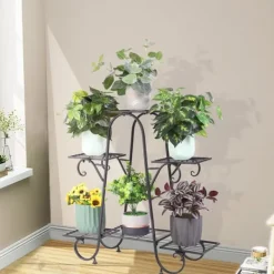 Best Plante Stativ, 6 Niveauer, Indendørs/Udendørs Brug, sort Plantestativer