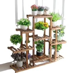 Clearance Plante Stativ, Flere Lag, Carboniseret Træ Plantestativer