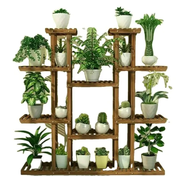 Sale Plante Stativ, Flere Niveauer, 46 tommer Højde, Træ Blomsterstativ Holder, brun Plantestativer