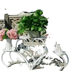 Clearance Plante Stativ, Rustfrit Metal, 4 Potte Display, Hvid Plantestativer