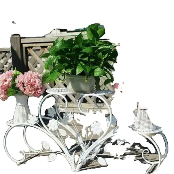 Clearance Plante Stativ, Rustfrit Metal, 4 Potte Display, Hvid Plantestativer