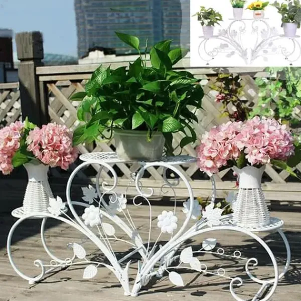 Clearance Plante Stativ, Rustfrit Metal, 4 Potte Display, Hvid Plantestativer