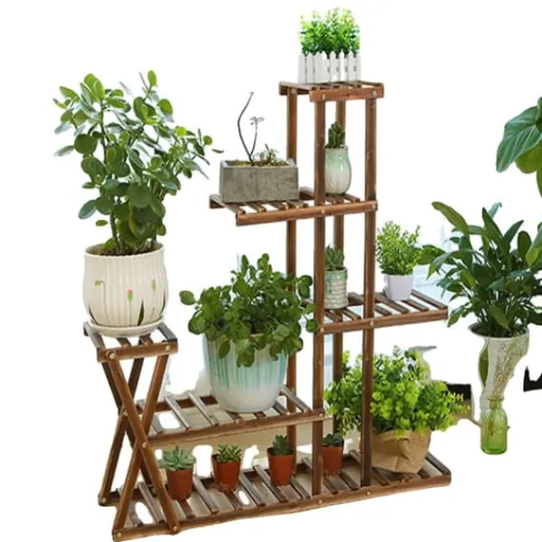 Best Plantebord, 5 niveauer, 95 cm x 25 cm x 95 cm, træ, samlingsmetode, egnet til indendørs og udendørs brug Plantestativer