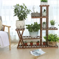 Best Plantebord, 5 niveauer, 95 cm x 25 cm x 95 cm, træ, samlingsmetode, egnet til indendørs og udendørs brug Plantestativer