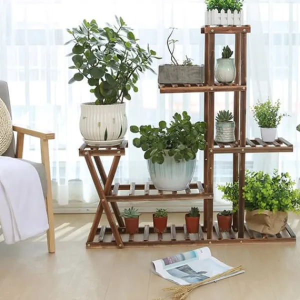 Best Plantebord, 5 niveauer, 95 cm x 25 cm x 95 cm, træ, samlingsmetode, egnet til indendørs og udendørs brug Plantestativer