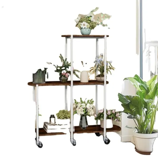 Plantningsbænke^Plantebord, 3 niveauer, robust metal konstruktion,Valnødde træ