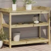 Plantningsbænke^Plantebord i imprægneret fyrretræ med hylder | Størrelse: 108x45x86,5 cm