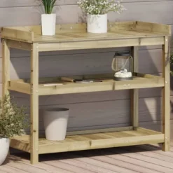 Plantningsbænke^Plantebord i imprægneret fyrretræ med hylder | Størrelse: 108x45x86,5 cm