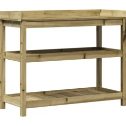 Plantningsbænke^Plantebord i imprægneret fyrretræ med hylder | Størrelse: 108x45x86,5 cm