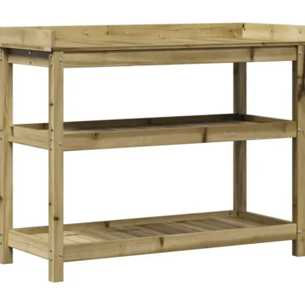 Plantningsbænke^Plantebord i imprægneret fyrretræ med hylder | Størrelse: 108x45x86,5 cm