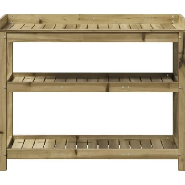 Plantningsbænke^Plantebord i imprægneret fyrretræ med hylder | Størrelse: 108x45x86,5 cm