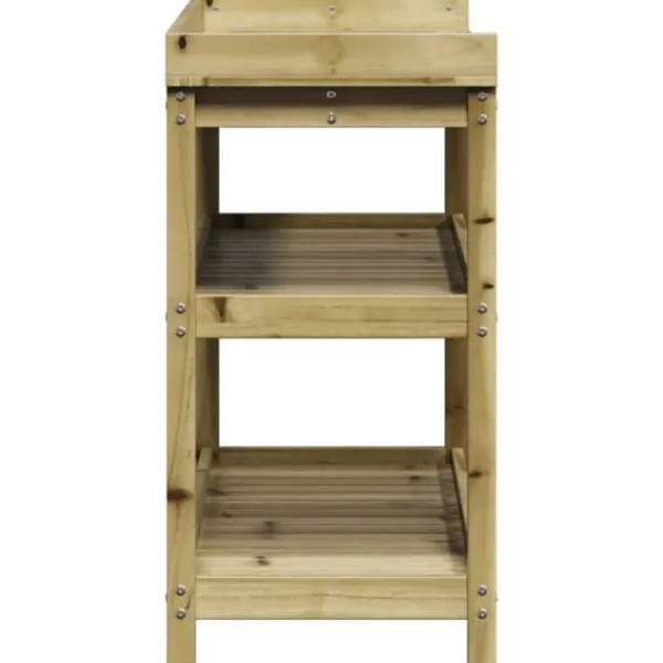 Plantningsbænke^Plantebord i imprægneret fyrretræ med hylder | Størrelse: 108x45x86,5 cm