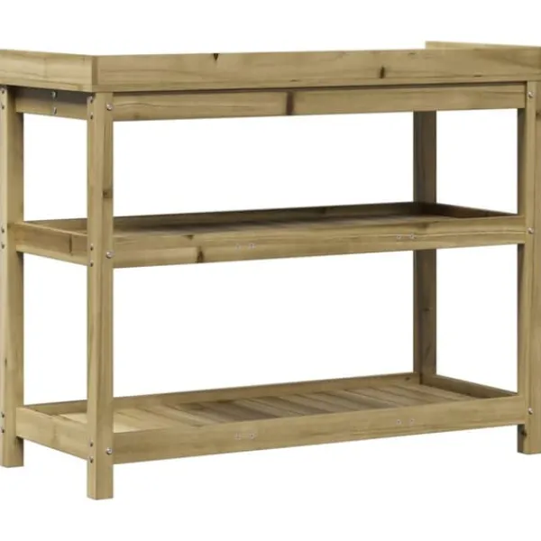 Plantningsbænke^Plantebord i imprægneret fyrretræ med hylder | Størrelse: 108x45x86,5 cm