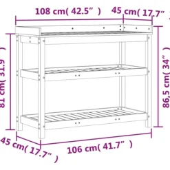 Plantningsbænke^Plantebord i imprægneret fyrretræ med hylder | Størrelse: 108x45x86,5 cm