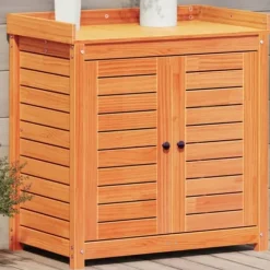 Plantningsbænke^Plantebord i massivt fyrretræ med hylder - Pottebord til have | Størrelse: 82,5x50x86,5 cm | Farve: Brun