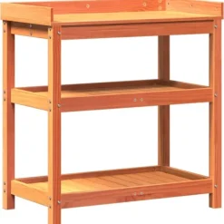 Plantningsbænke^Plantebord i massivt fyrretræ med hylder | Størrelse: 82,5x45x86,5 cm | Farve: Brun