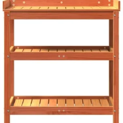 Plantningsbænke^Plantebord i massivt fyrretræ med hylder | Størrelse: 82,5x45x86,5 cm | Farve: Brun