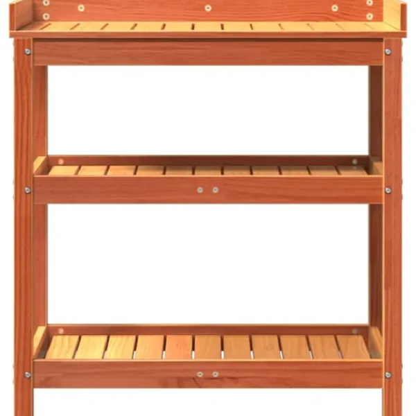 Plantningsbænke^Plantebord i massivt fyrretræ med hylder | Størrelse: 82,5x45x86,5 cm | Farve: Brun