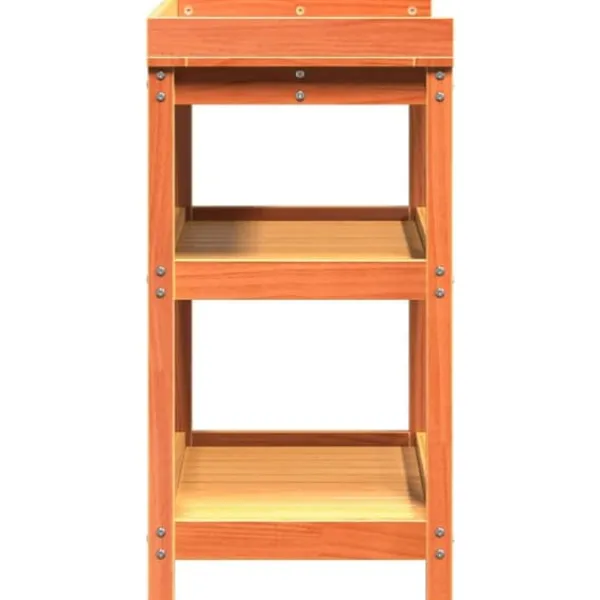 Plantningsbænke^Plantebord i massivt fyrretræ med hylder | Størrelse: 82,5x45x86,5 cm | Farve: Brun
